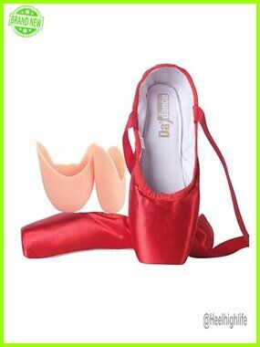 Ballet Pointe Shoes Women Girls Ribbon Satin with Toe Pads